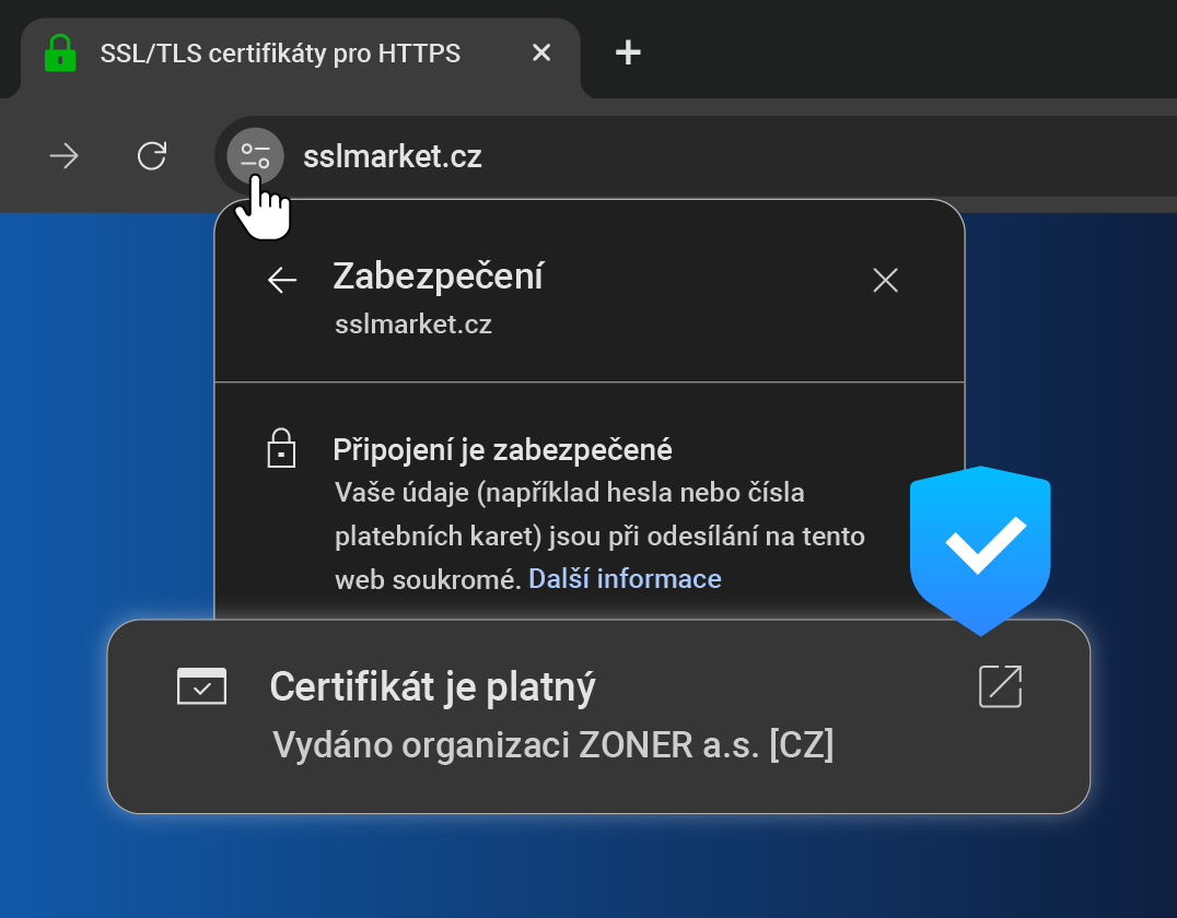 Zobrazení EV certifikátu v prohlížeči návštěvníka vašeho webu Zobrazení EV certifikátu v prohlížeči