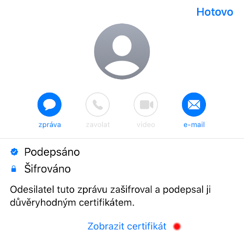 Detail podepsaného a šifrovaného e-mailu